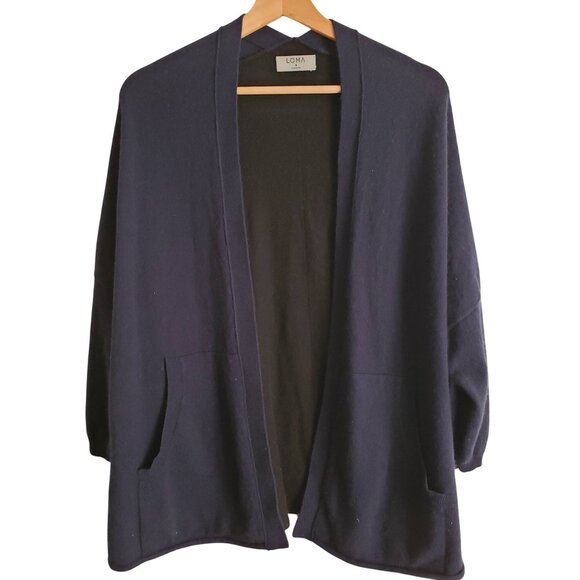 Loma London Cashmere Cardigan L Colorblock Navy Oversized Wool Blend Sweater - Picture 1 of 8